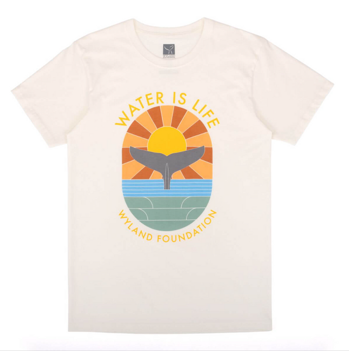 Organic Tee with Whale Tail Screen 'Water is Life' - Ivory