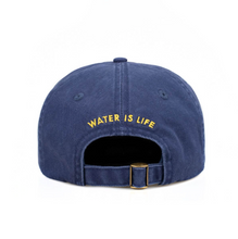 Load image into Gallery viewer, Washed Twill &#39;Water is Life&#39; Whale Tail Adjustable Hat - Blue