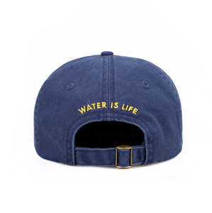 Washed Twill 'Water is Life' Whale Tail Adjustable Hat - Blue
