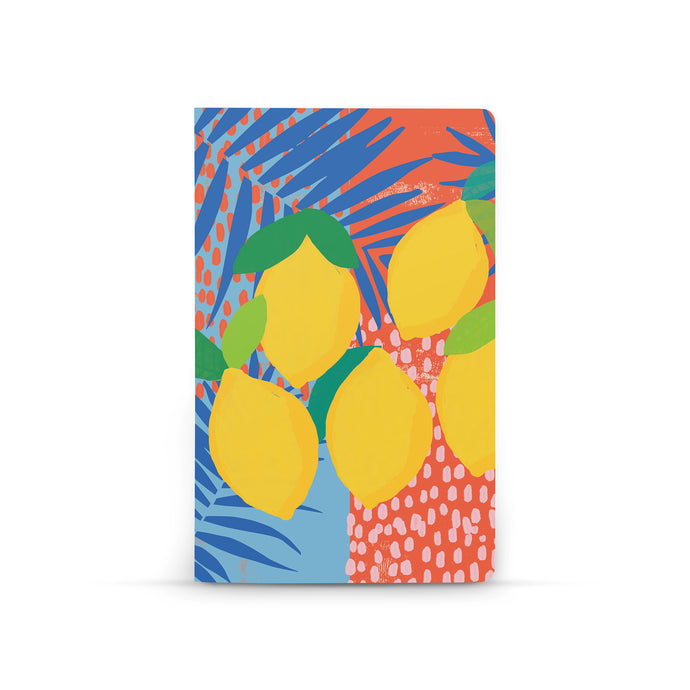 Bright Lemon Print Lined Notebook - Lay-flat Construction