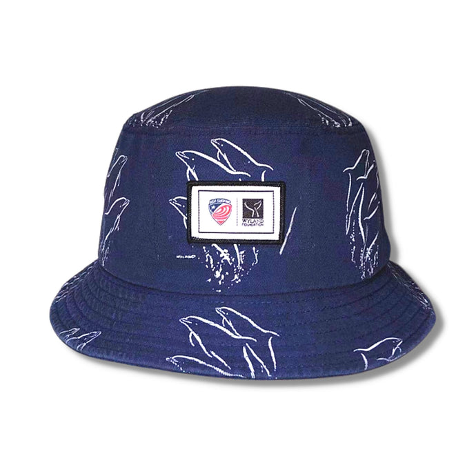 Dolphin Print Bucket Hat with USA Surf Patch - Blue