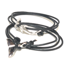 Load image into Gallery viewer, Men&#39;s Adjustable Leather Wrap Bracelet - Hammerhead or Whale Tail