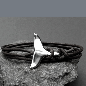 Men's Adjustable Leather Wrap Bracelet - Hammerhead or Whale Tail