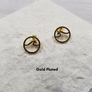 Silver OR Gold Post Earrings with Ocean Wave