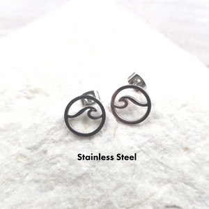 Silver OR Gold Post Earrings with Ocean Wave