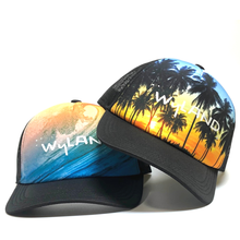 Load image into Gallery viewer, Wyland Signature Foamy Trucker Hat - Choose Big Wave or Palm Tree Print