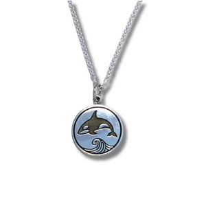 Leaping Orca Disc Pendant Necklace