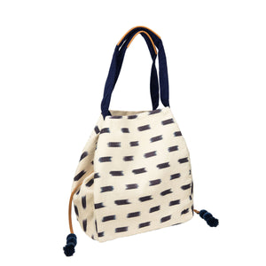 Large 'Rosa' Canvas Tote with Tassels - Off White + Navy