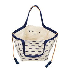 Load image into Gallery viewer, Large &#39;Rosa&#39; Canvas Tote with Tassels - Off White + Navy