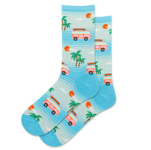 Beach Van and Palm Trees Socks - Blue - Women
