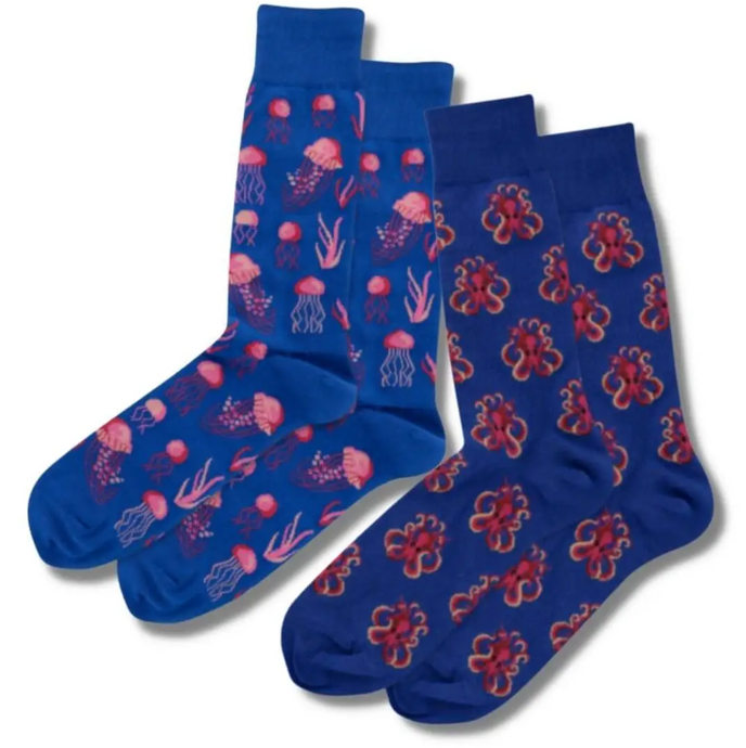 Octopus & Jellyfish Jacquard Socks - Men's Set of 2