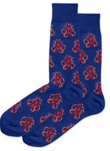 Men's Octopus Jacquard  Socks - Royal blue and Red