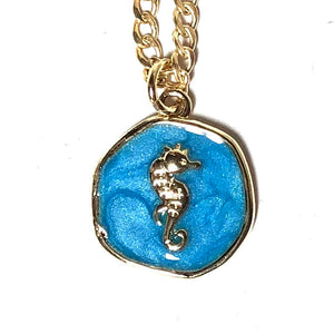 18K Gold-filled Enamel Sea Horse Charm with 10K Gold Chain Necklace