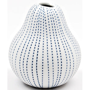 Handmade Ceramic Pear Shape Dot Print Small Vessel - White + Blue