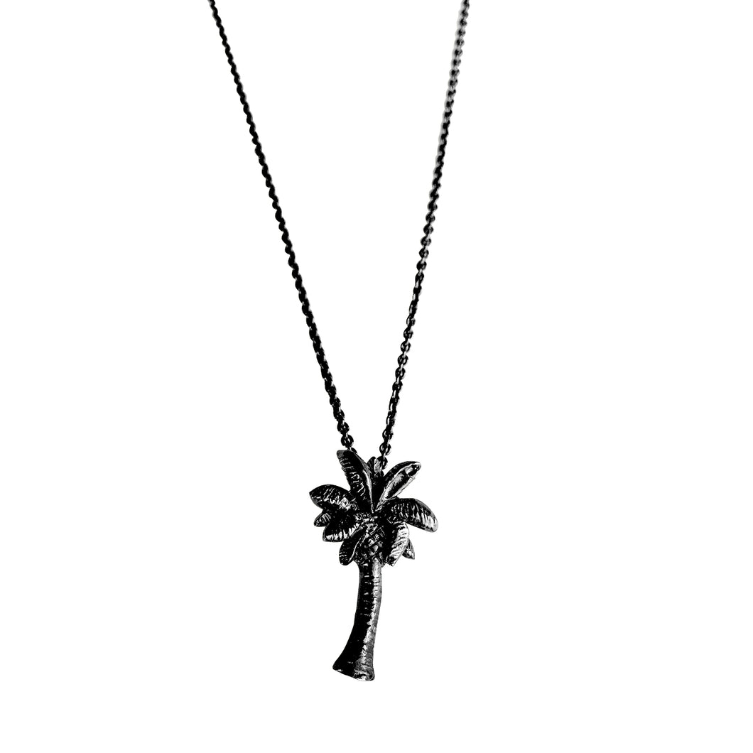 Palm Tree Necklace - Black Rhodium Plated Sterling Silver
