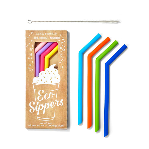 Colorful Silicone Straw Set of 4 with Brush