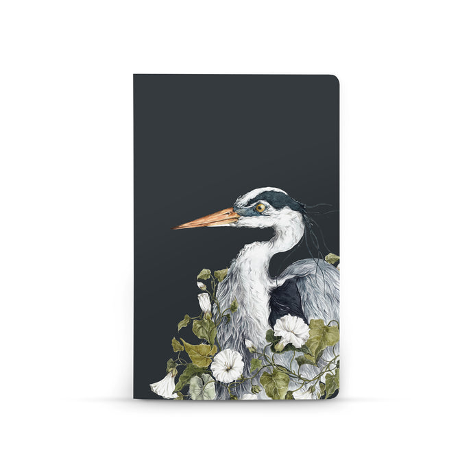 Grey Heron Print Lined Notebook - Lay-flat Construction