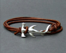 Load image into Gallery viewer, Men&#39;s Adjustable Leather Wrap Bracelet - Hammerhead or Whale Tail