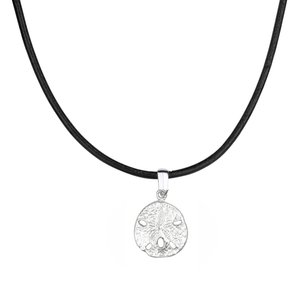 Silver Sand Dollar Cord Necklace - Brown or Black Leather