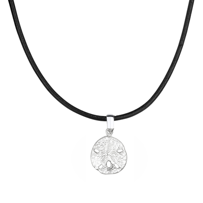 Silver Sand Dollar Cord Necklace - Brown or Black Leather