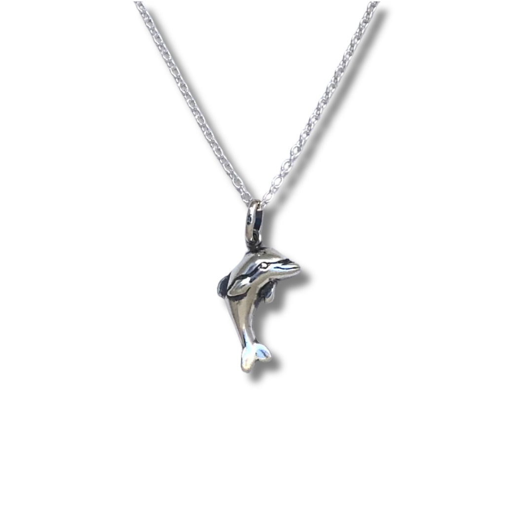 Sterling Silver Happy Dolphin Charm Necklace