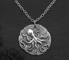 Load image into Gallery viewer, Sterling Silver Octopus Coin Pendant Necklace