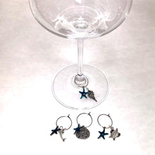 Load image into Gallery viewer, Sea Life Wine Glass Charms - 4PC Set W/Shell, Turtle, Dolphin, Star