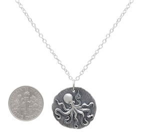 Sterling Silver Octopus Coin Pendant Necklace