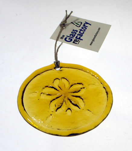 Recycled Pressed Glass Sand Dollar Sun Catcher - Yellow